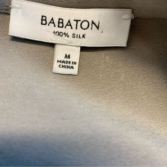 ARITZIA Babaton taupe brown Peverell 100 % silk long sleeve V-neck tunic blouse - Picture 10 of 14